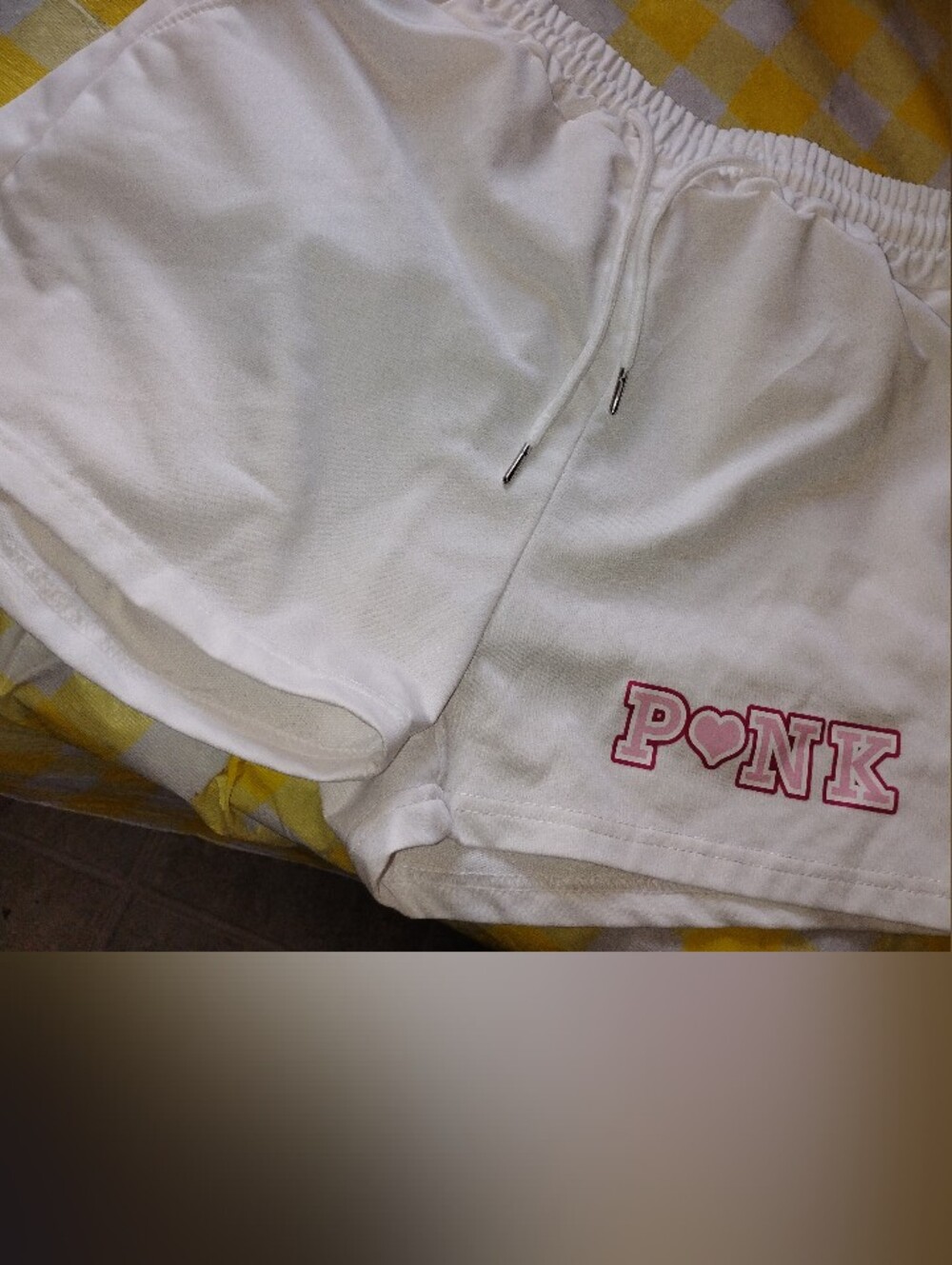 PINK Victoria's Secret White Lounge Shorts with Pink Logo